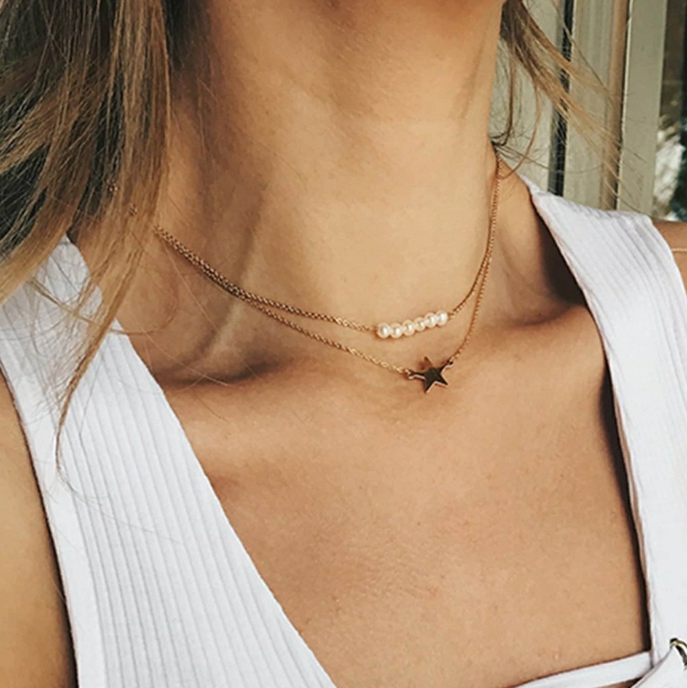 Dainty Pearl & Star Layered Necklace